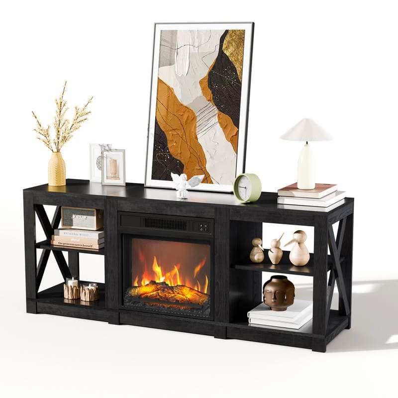 TV Stand with Optional Fireplace for TVs up to 70in Farmhouse Entertainment Center with Adjustable Shelves