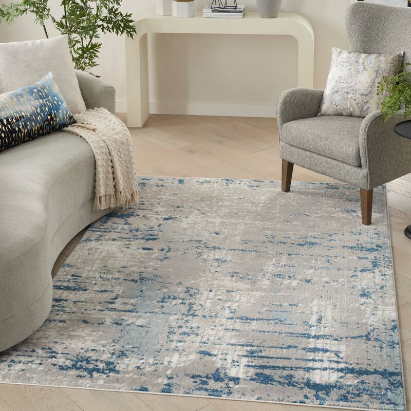 Nourison Concerto Modern Abstract Distressed Area Rug - 10' x 14' - Grey/Blue/Ivory