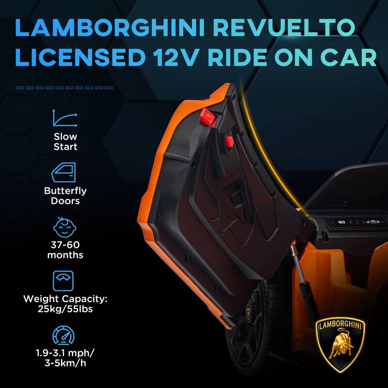 Lamborghini Revuelto Kids Electric Ride-On Car with Remote, Butterfly Doors, and Advanced Suspension