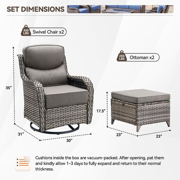 dimension image slide 42 of 68, Outdoor Patio Sofa Swivel Chair with 6-Inch Thick Cushions Set