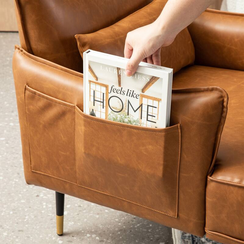 Glitzhome 29.5"W Mid-Century Modern Leatherette Armchair With Side Pocket - 29.5" W x 32" H x 28.75" D