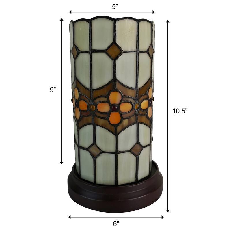 Tiffany Style Accent Lamp 10" Tall Stained Glass White Floral Nightstand Bedside Bedroom Gift AM088ACCB Amora Lighting