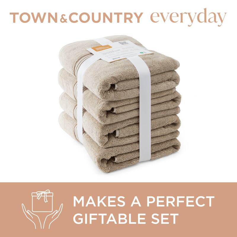 TOWN & COUNTRY EVERYDAY 4-Piece Solid Dobby Border Bath Towel Set - 30"x58"