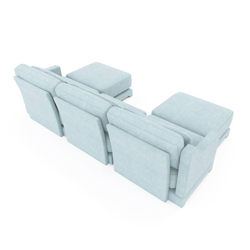 Modern Chenille 4-Seater Sofa with 2 Ottoman, Lumbar Cushions, Ergonomic Backrest, High-Resilience Spongeand Tufted Armrests