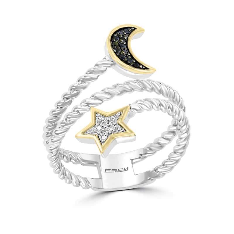 EFFY 925 Sterling Silver and 14K Gold Diamond and Black Diamond Wrap Ring