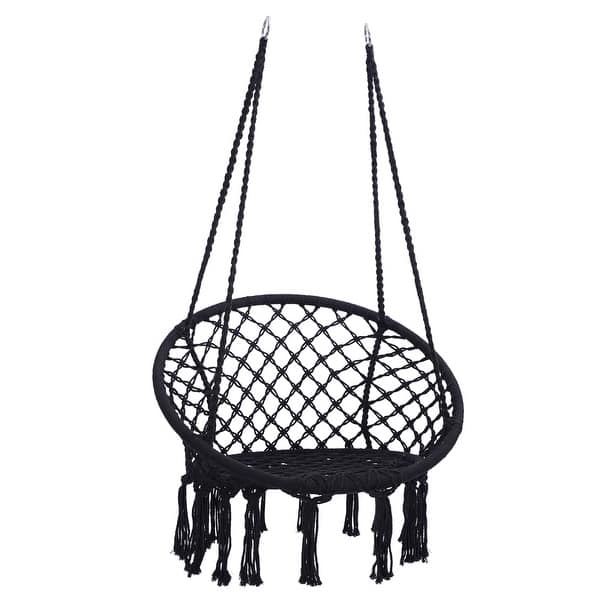 330lbs Hanging Swing Hammock Chair Cotton Rope Round Macrame Indoor Outdoor 
