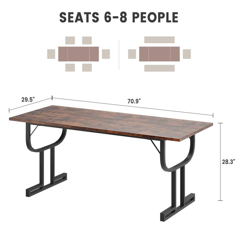 70.9 Inch Dining Table, Farmhouse Kitchen Table for 6~8 People, Kitchen & Dining Room Tables with Heavy Duty Metal Frame - black