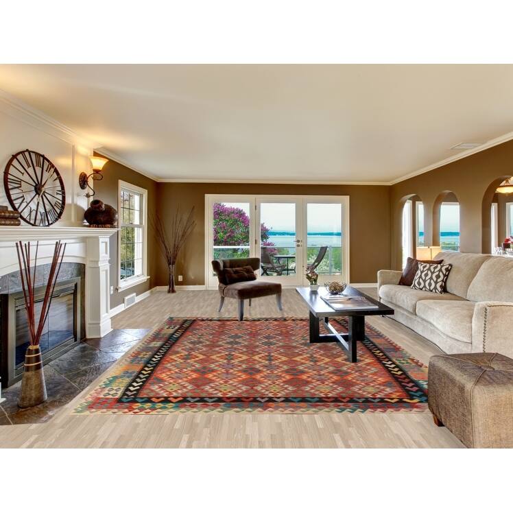Geometric Kilim Reversible Rug Oriental Flatweave Wool Carpet - 8'5"x 11'5"