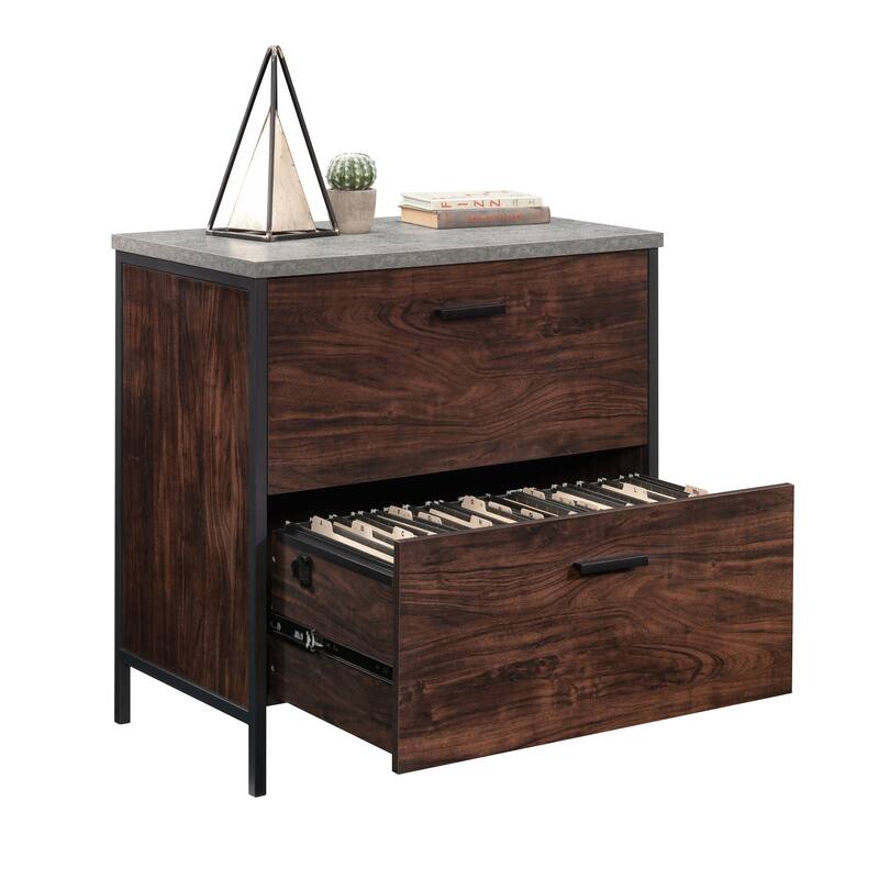 Anmytek 2-Drawer Lateral File Cabinet with Pipe Frame and Hanging Rails Rustic Wood Industrial Office