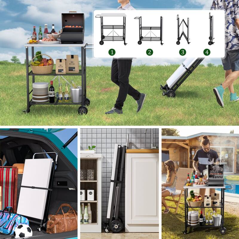 VEIKOUS Outdoor Patio Grilling Backyard BBQ Grill Cart with Stainless Steel Top