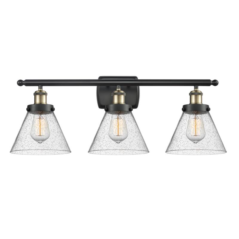 Innovations Lighting 916-3W-13-28 Cone Vanity Cone 3 Light 28" Wide - Black Antique Brass / Seedy