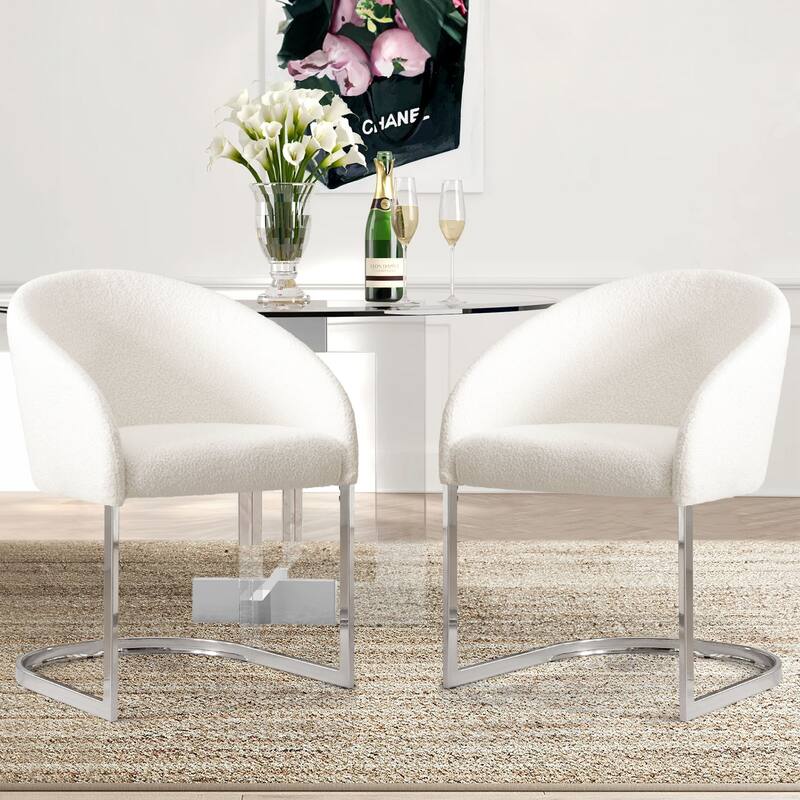Modern Fabric Upholstered Dining Chairs, Boucle Arm Side Chair - 30" H x 22.2" W x 21.7" D