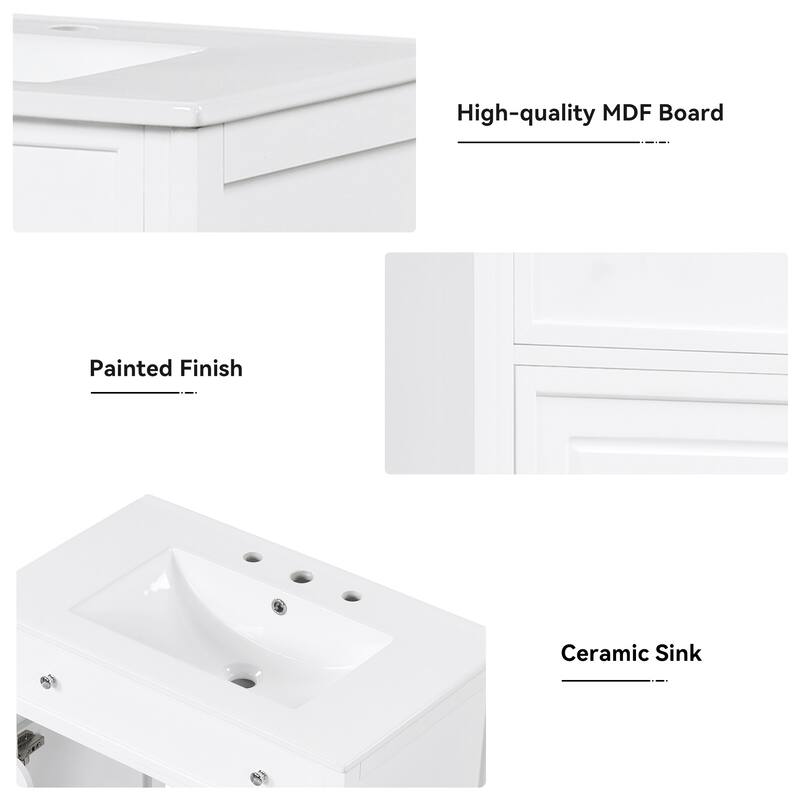 Bathroom Vanity with Ceramic Sink, Free Standing Single Basin Vanity Set, Bathroom Cabinet with 1 Door & 2 Drawers