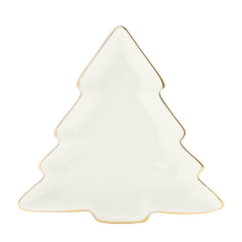 Set of 6 White Porcelain Pine Tree Trinket Dishes with Gold Trim, Holiday Decor and Christmas Treats