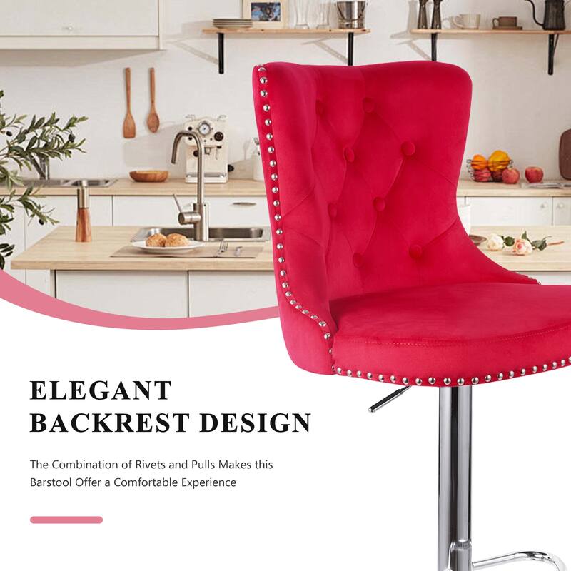 Velvet Swivel Bar Stools,Modern Bar Stools with High Back and Metal Footrest,Adjustable Swivel Barstools (Set of 2)