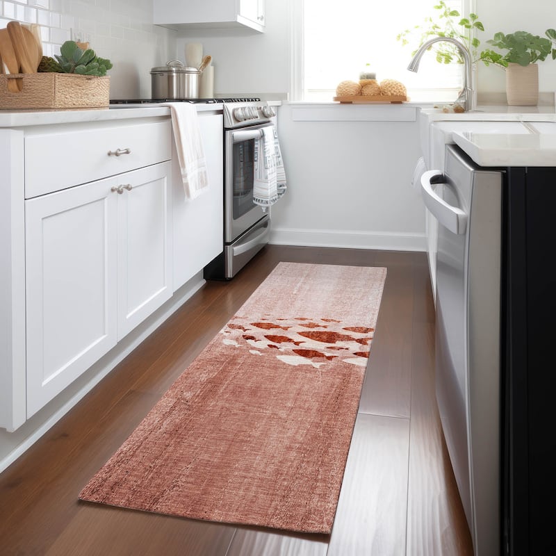 Machine Washable Indoor/ Outdoor Chantille Modern Sea Life Rug - Terracotta - 2'3" x 7'6"