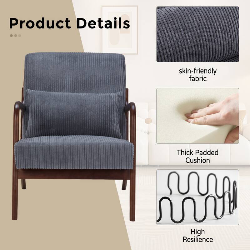 Homefun Corduroy Upholstered Mid-Century Modern Wood Frame Single Armchair for Living Room