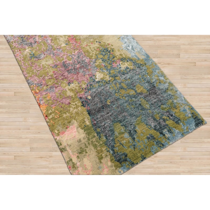 Hand Knotted Beige Sherpa Wool & Silk Modern Oriental Area Rug - 2' 5'' x 12'