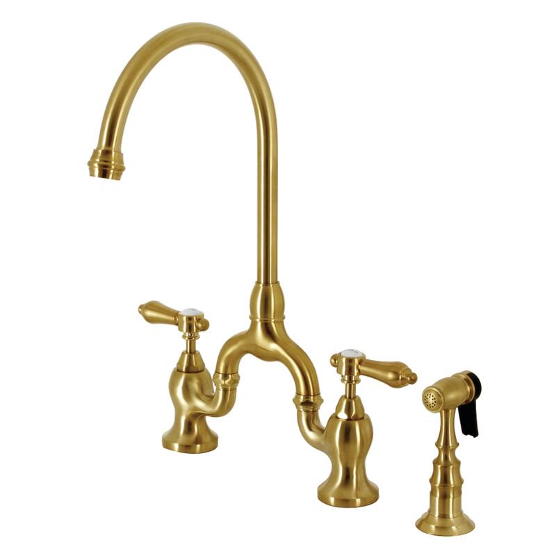 Kingston Brass Heirloom Bridge Kitchen Faucets with Brass Sprayer - Brushed Brass