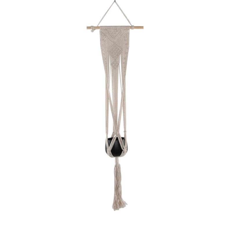 33" H hanging macrame with 4" Ceramic pot,Matte White
