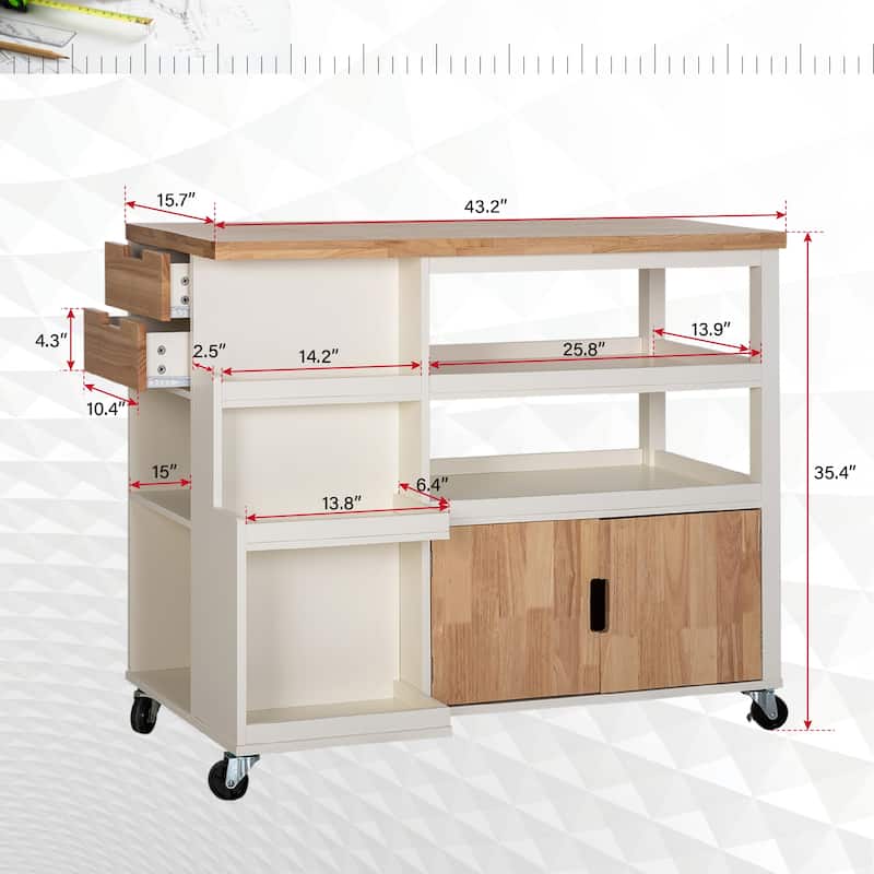 Portable Kitchen Cart Wood Top Kitchen Trolley with Drawers