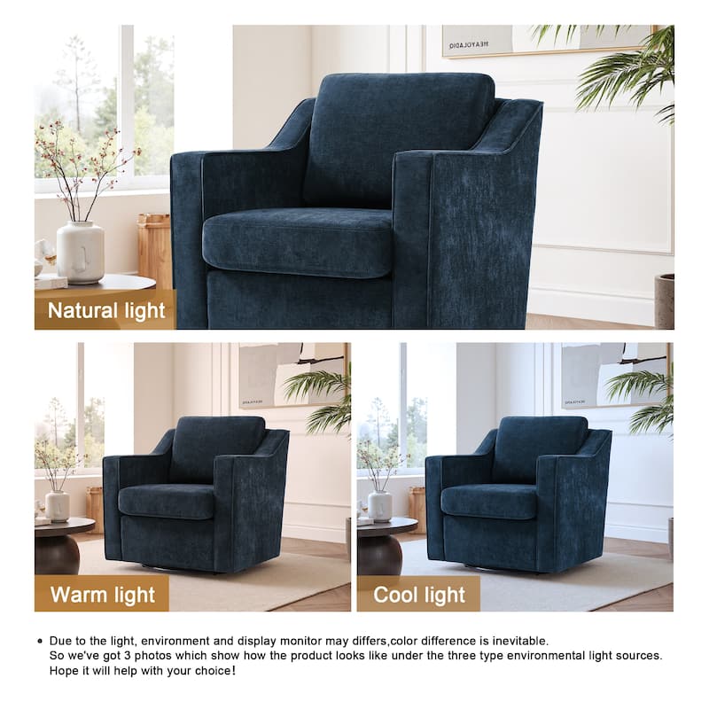 Chenille/Leather Swivel Barrel Chair(Set of 2) Modern Club Chair by UIXE