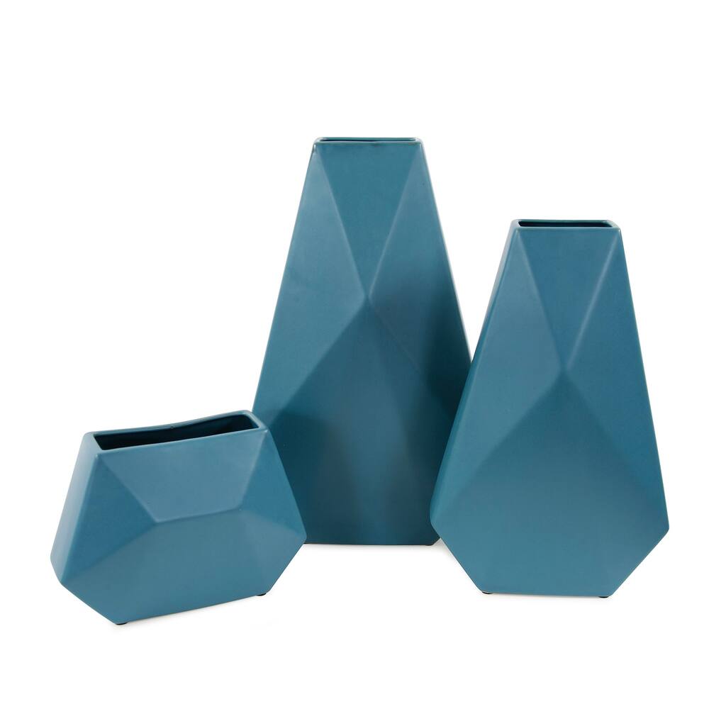 Allan Andrews Matte Teal Contemporary 3-D Geometric Vase Collection