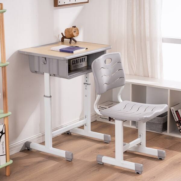 Adjustable Students Children Desk And Chairs Kid S Table Set Overstock 31648017