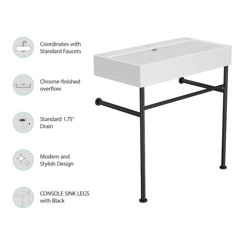 Dornberg 35" Bathroom Ceramic Console Sink White Basin and Legs with Overflow