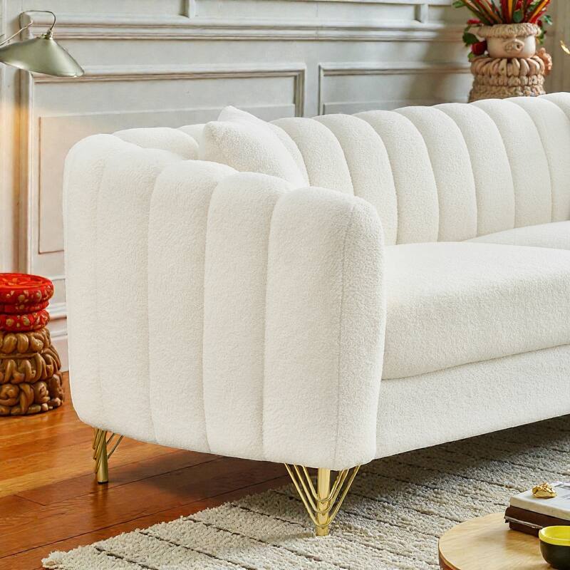 63" Chenille Loveseat Sofa, Modern Tufted 2-Seater Couch with Gold Metal Legs, Deep Plush Living Room Sofa for Apartments