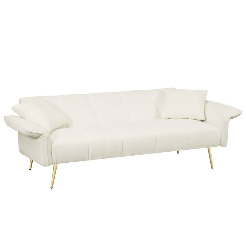 70" Modern Pullout Sofa Bed with Foldable Armrests, Two Throw Pillows