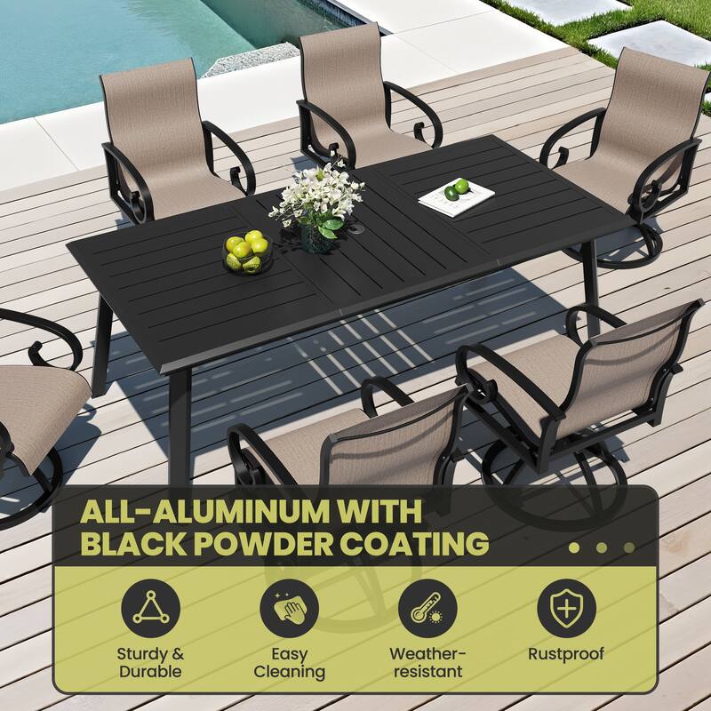 7/9-Piece Aluminum Patio Dining Set Sunbrella Swivel Chair and Dining Table with Umbrella Hole