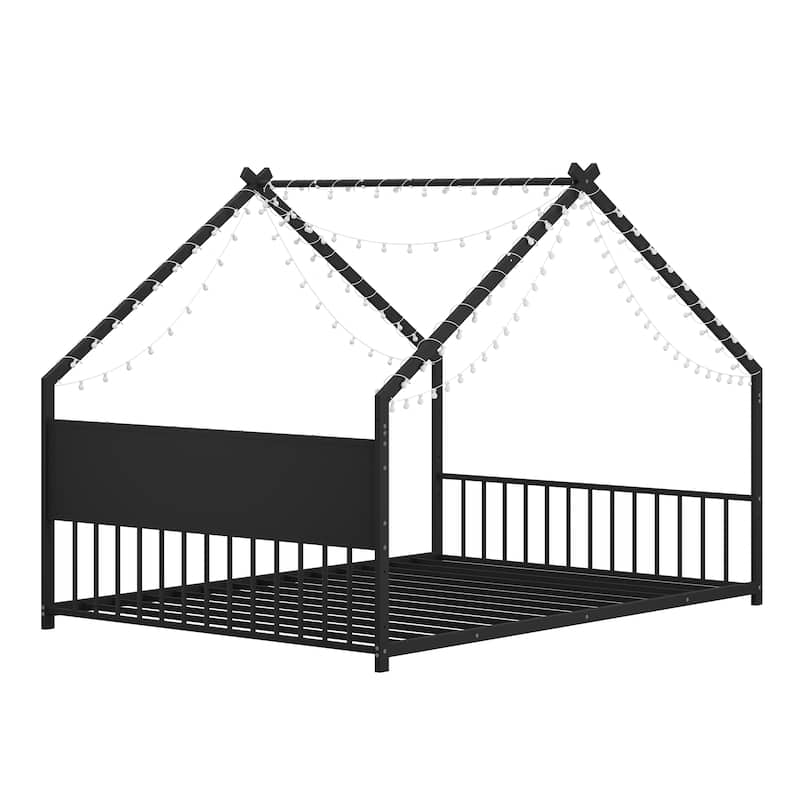 Full Size Platform Bed with LED Lights & Sideboard (450lb Capacity, Low-Profile Design)