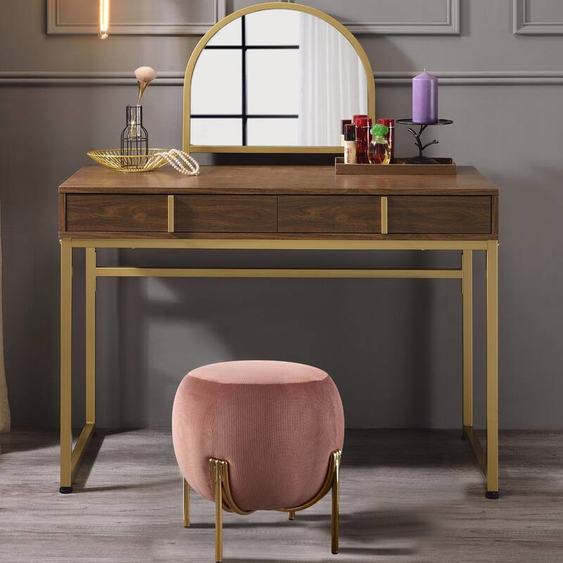 2 Drawers Vanity Desk with Mirror and Jewelry Tray - Walnut