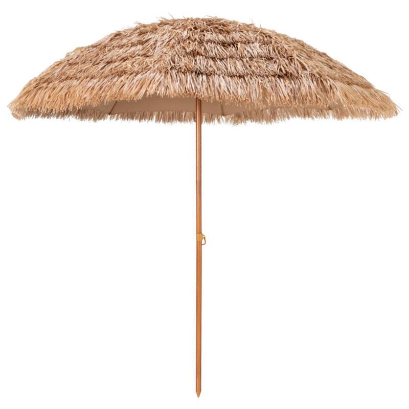 Portable 8 Feet Natural Thatched Patio Umbrella Sunshade Tiki with Steel Pole for Beach or Pool