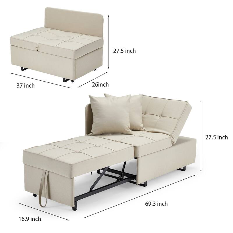 EROMMY Sleeper Sofa Chair Bed , Adjustable Backrest Pull Out Sofa Bed with Faux Linen Sofa Fabric