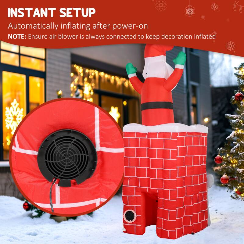 Outsunny 7FT Christmas Inflatable Santa in Chimney Up and Down, Outdoor Blow Up Santa Claus Christmas Decoration