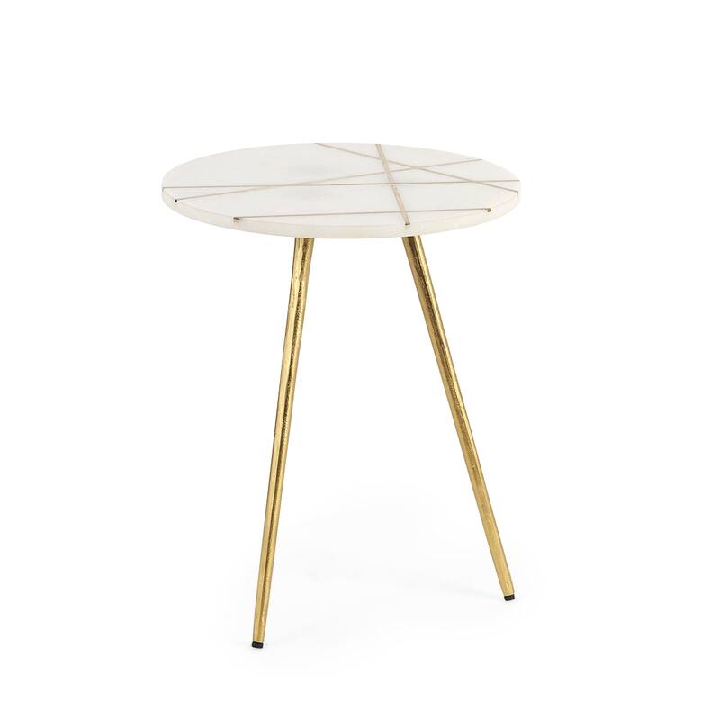 Vivienne White Marble Top w/ Antique Gold Metal Legs Small Round Side Table