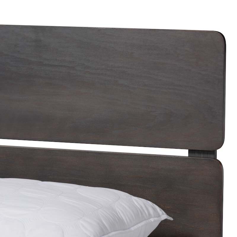 King Size Panel Bed - Modern Wood Bed Frame with Headboard & Slats - Dark Grey Oak Finish