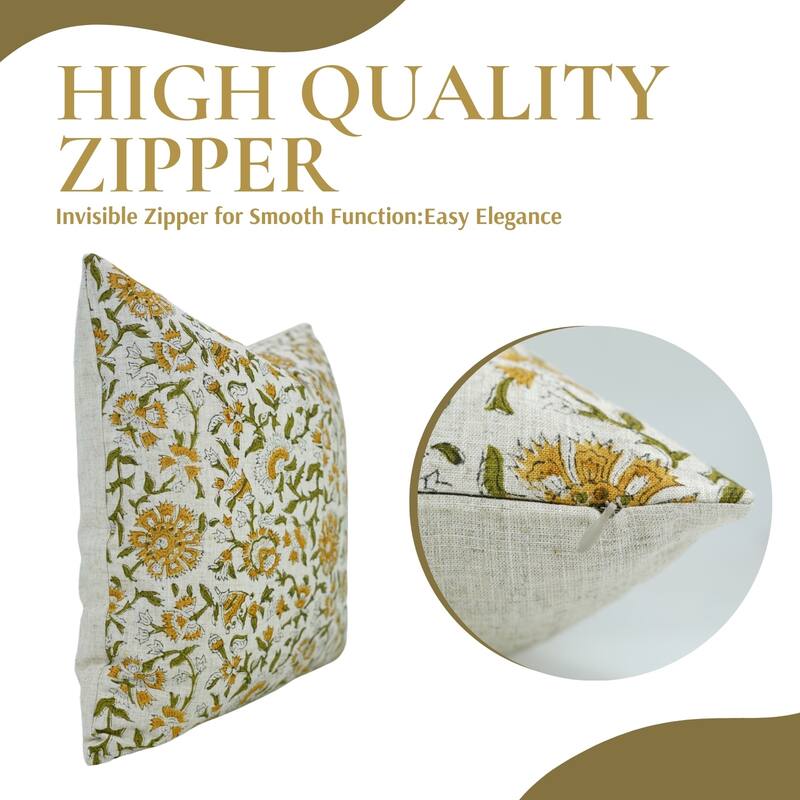 Fabdivine Soft Pillow Cover Shape Floral Block Print for Hotel Couch Spring Guest Room Blue Farmhouse, Mohini