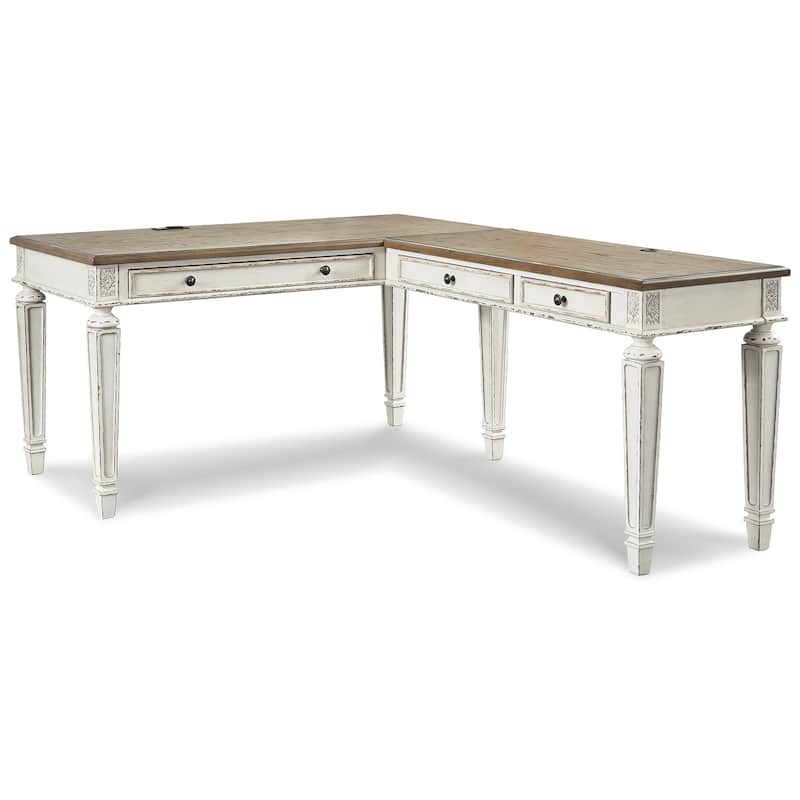 Realyn Antique White/Brown 2-Piece Home Office Desk
