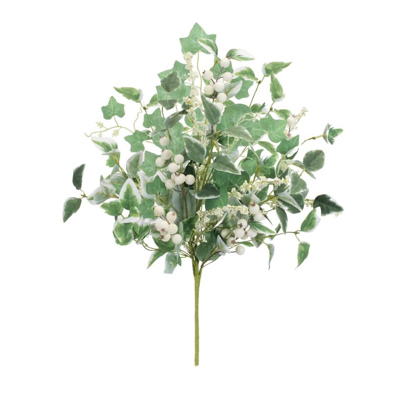 Mixed Ivy Berry Artificial Bush Sprays - 20" - Green and White - Set of 2