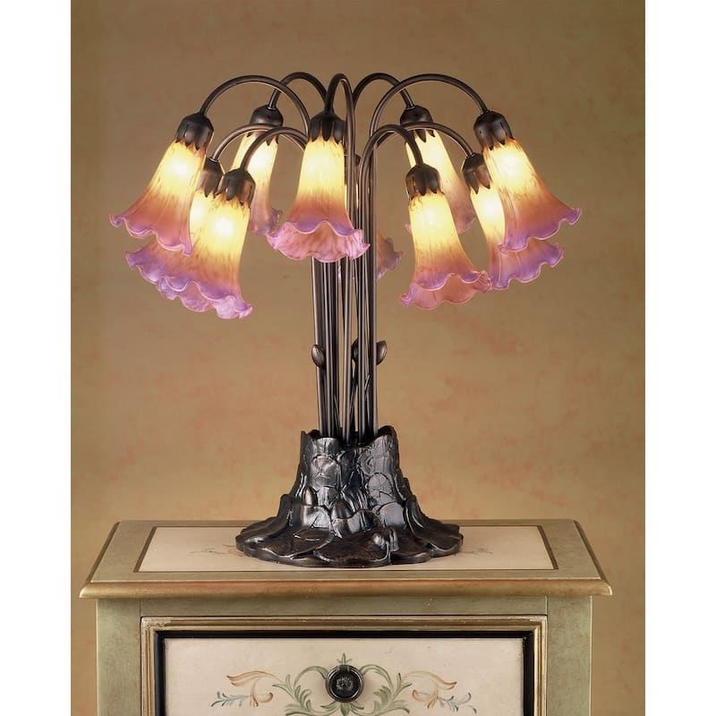 Meyda Tiffany Stained Glass / Tiffany Table Lamp from the Lilies - Amber/Purple