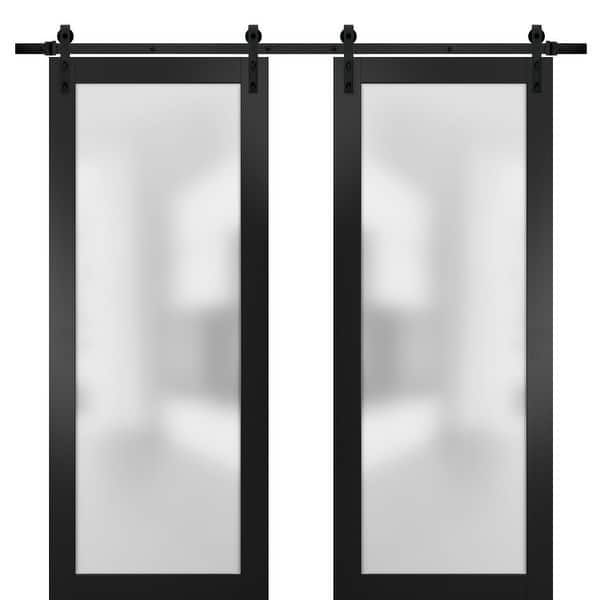 slide 2 of 6, Sturdy Double Barn Door Frosted Glass / Planum 2102 Black Matte