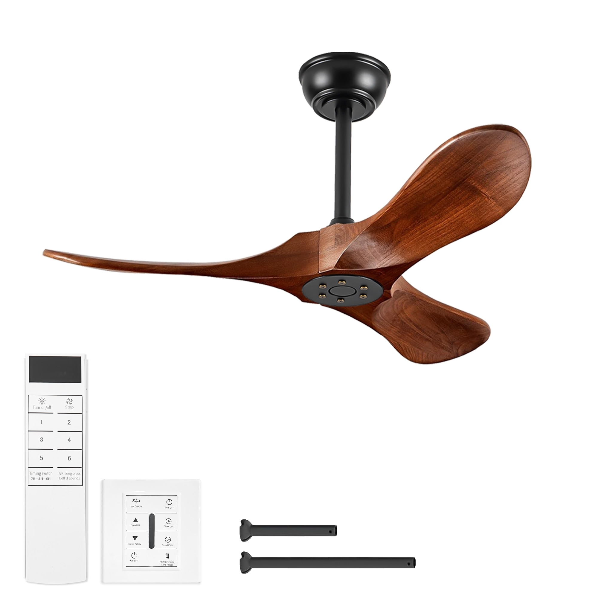 Sofucor 36 Inch Small Solid Wood Ceiling Fan without Light,With Wall Switch and Remote,3 Blades Walnut for Living Room Bedroom