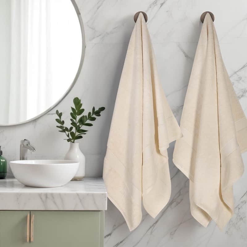Superior Egyptian Cotton Pile Heavyweight Bath Towel Set of 2 - Cream