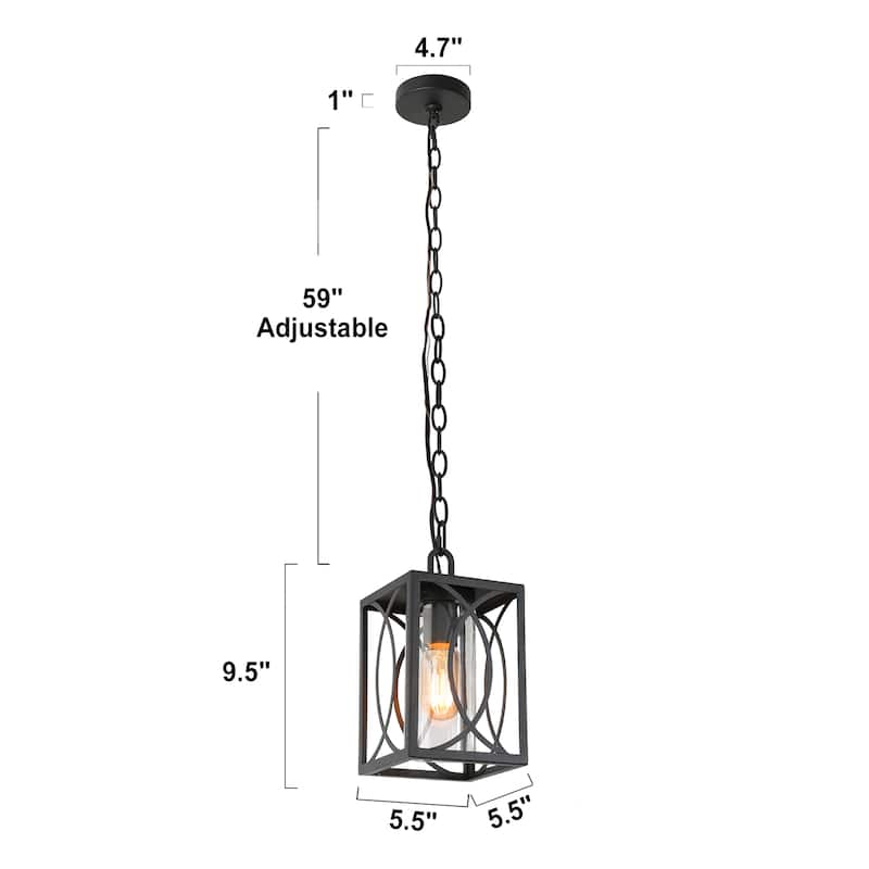 Pauly Modern Farmhouse 1-Light Black Outdoor Lantern Pendant with Clear Glass Shade Ceiling Hanging Light