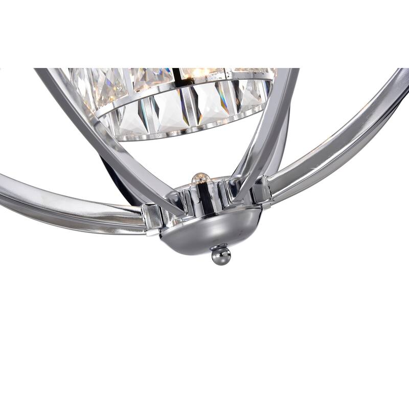 Chrome 3-Light Globe Orb Chandelier with Crystal Lined Cylinder