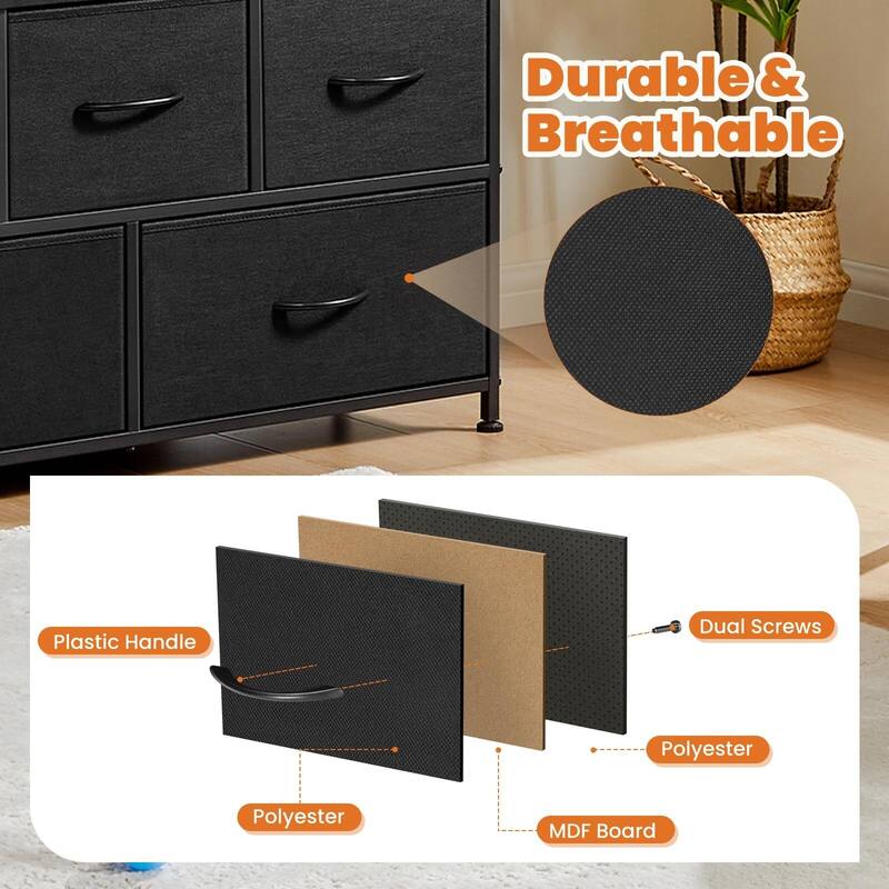 Modern 5 Fabric Drawer 11.8 in. Wide Chest of Drawers with Open Shelf & TV Stand for 45 Inch TV Living Room