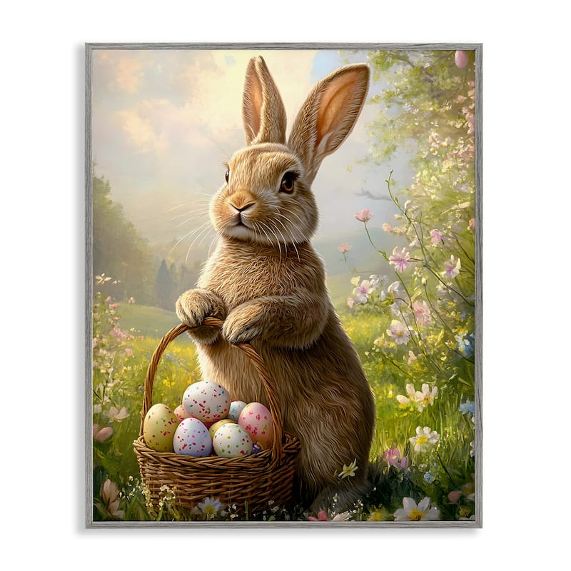 Stupell Bunny with Easter Basket Framed Giclee Art Design By Franklyn Gregory - 11 x 14 - Grey